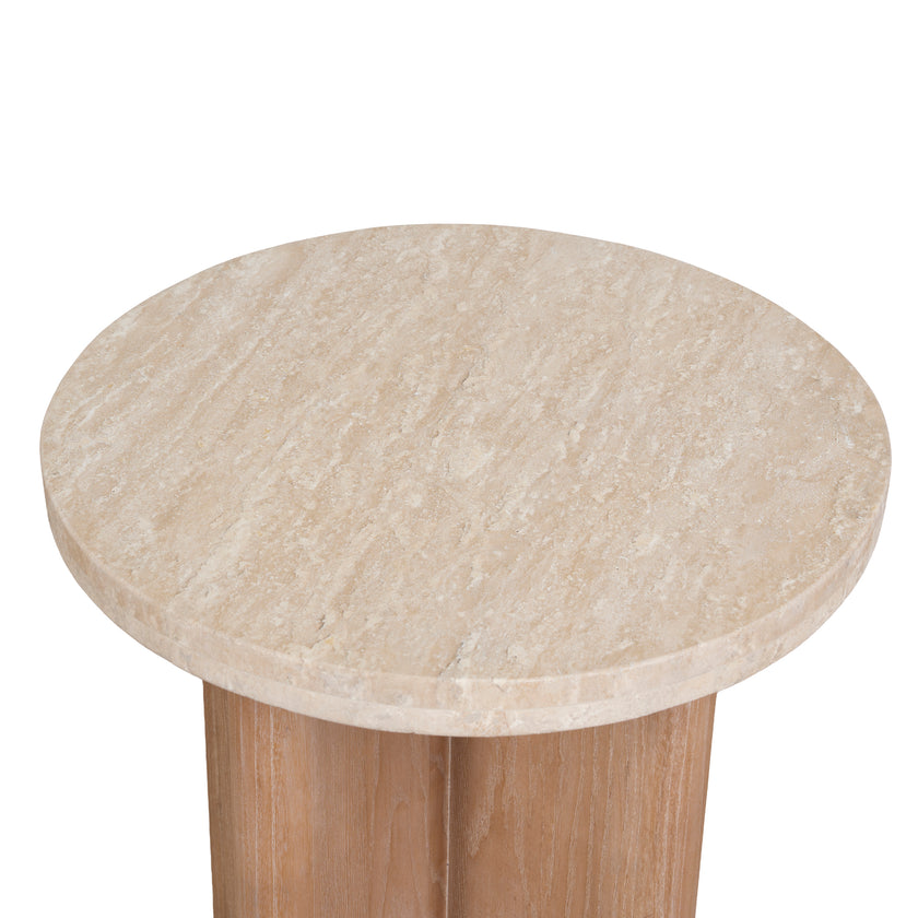 CST8665-NI Travertine Marble Round Side Table - White Wash