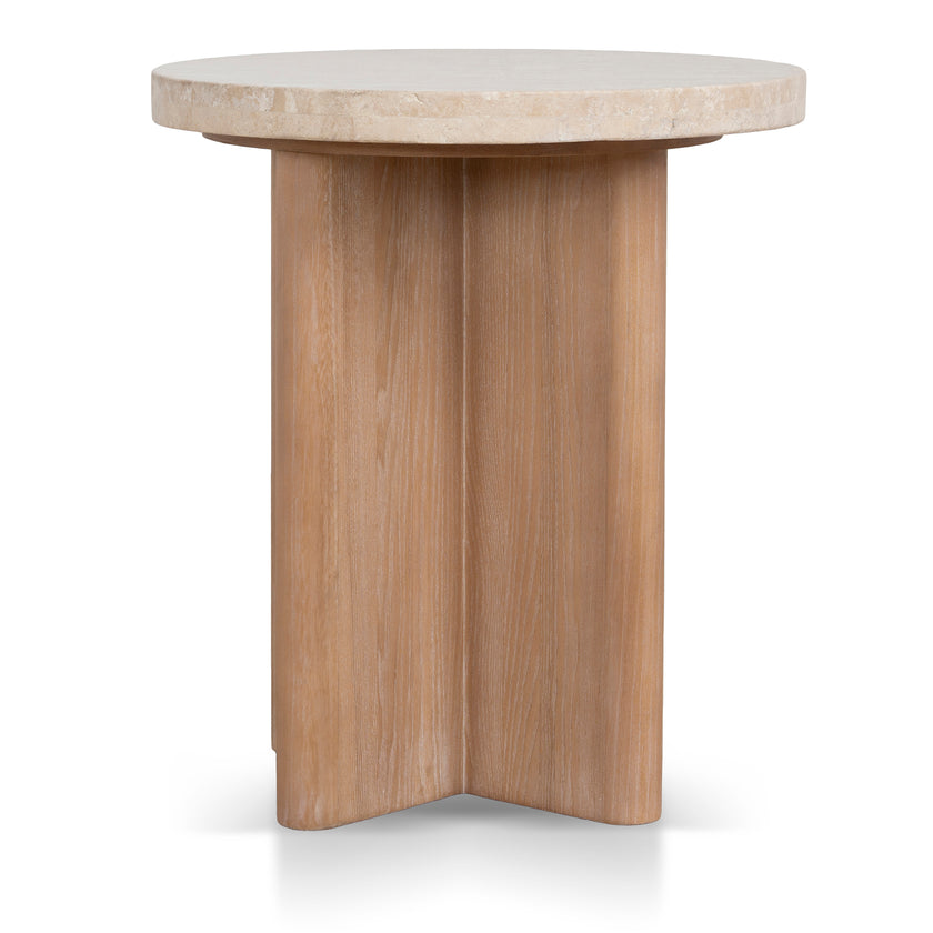 CST8665-NI Travertine Marble Round Side Table - White Wash