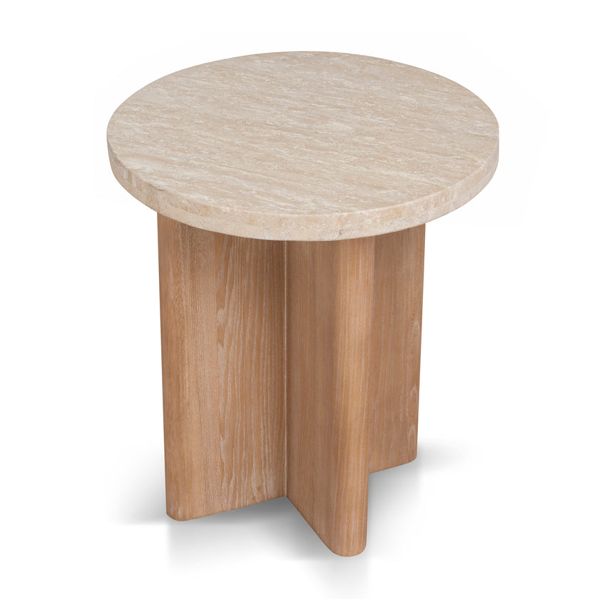 CST8665-NI Travertine Marble Round Side Table - White Wash