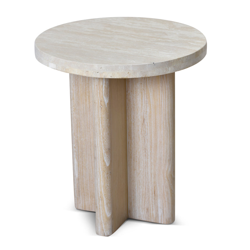 CST8665-NI Travertine Marble Round Side Table - White Wash