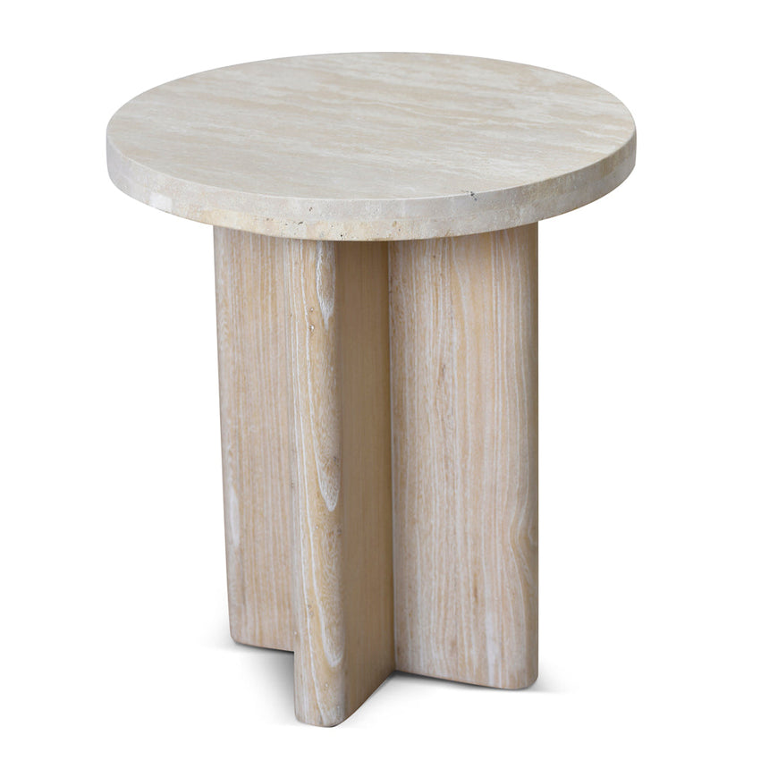 Ex Display - CST8665-NI Travertine Marble Round Side Table - White Wash