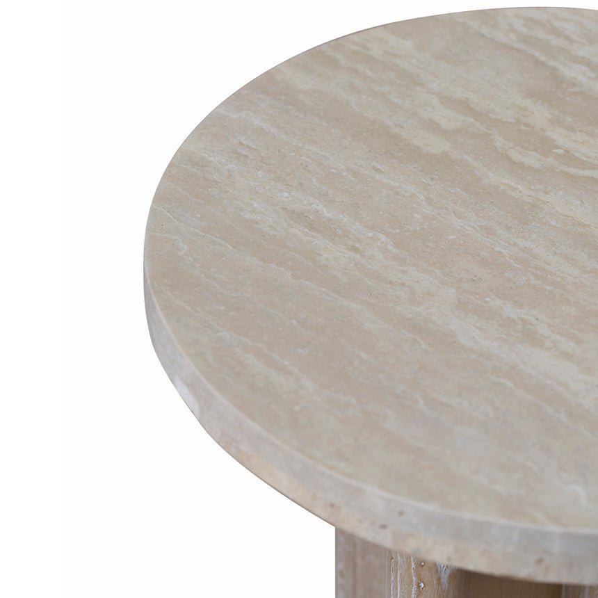 CST8665-NI Travertine Marble Round Side Table - White Wash