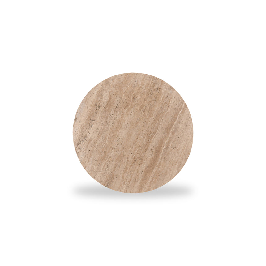 CST8723-RB 45cm Travertine Top Round Side Table - Walnut