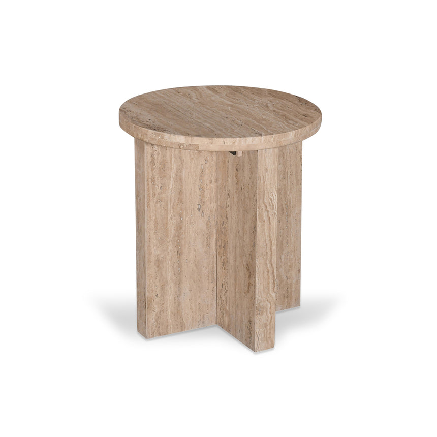 CST8728-RB 45cm Travertine Top Round Side  Table