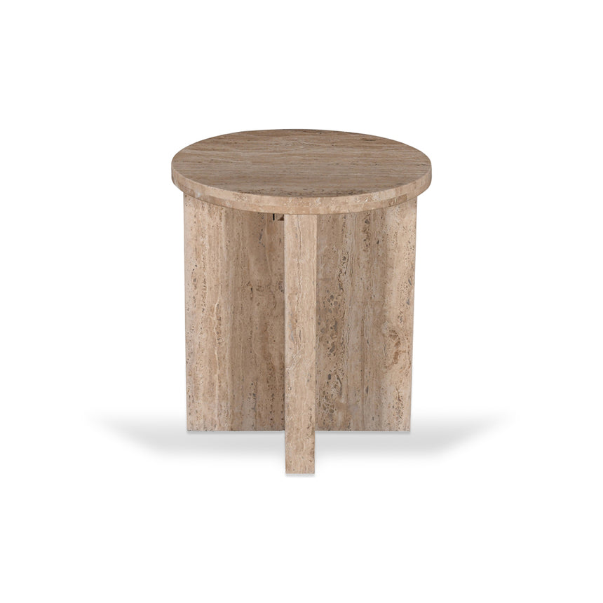 CST8728-RB 45cm Travertine Top Round Side  Table