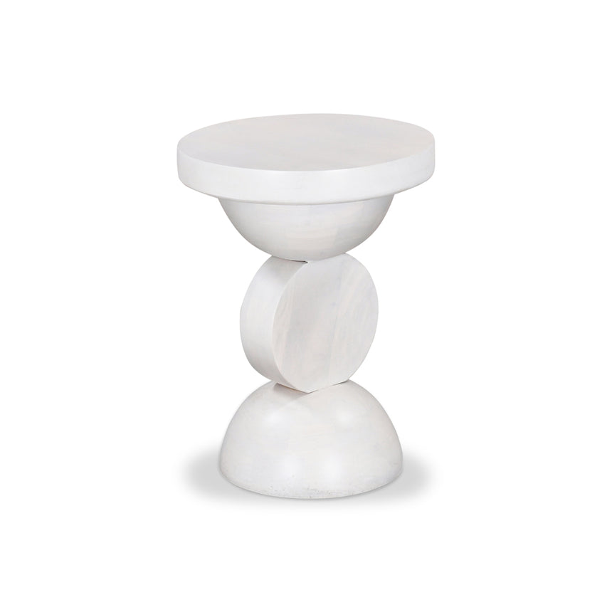 Ex Display - CST8665-NI Travertine Marble Round Side Table - White Wash