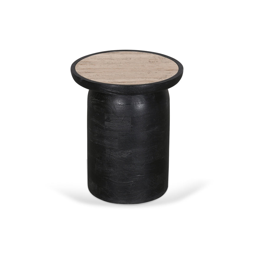 CST8734-RB 40cm Travertine Top Side Table - Black