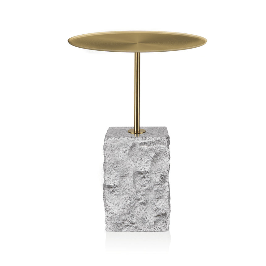 CST8665-NI Travertine Marble Round Side Table - White Wash