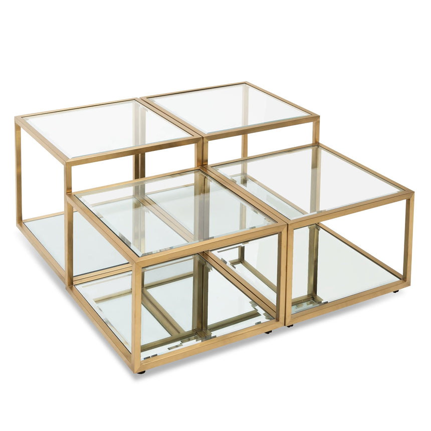 Ex Display - Set of 4 - CCF2585-BS 100cm Glass Coffee Table - Brushed Gold Base