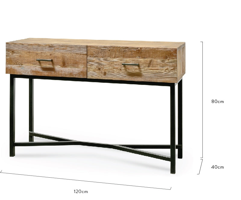 Ex Display - CDT2327-NI 1.2m Reclaimed Pine Console Table - Black Base