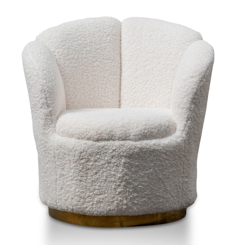 CLC2787-DW Lounge Chair - White synthetic wool Fabric with Brass Gold Base