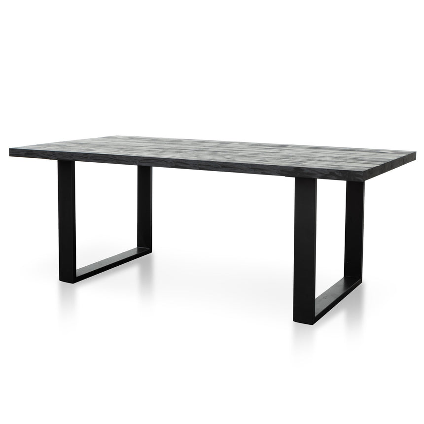 CDT6061-SI 2.2m Straight Top Dining table - Black Rustic Oak Veneer - Metal Legs