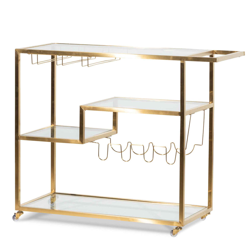 CBR006-KS Bar Cart - Tempered Glass - Gold  Base