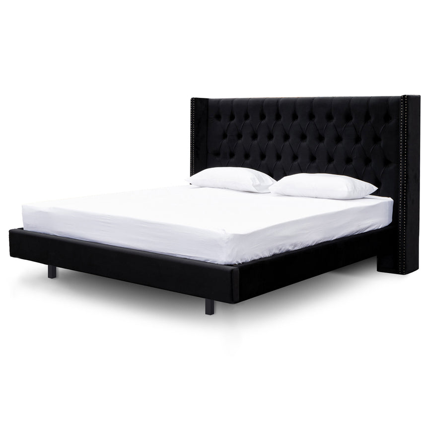 CBD6932-MI Wide Base King Sized Bed Frame - Black Velvet with Storage