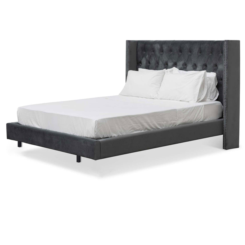 CBD8548-MI Wide Base Queen Bed Frame - Black Velvet with Storage