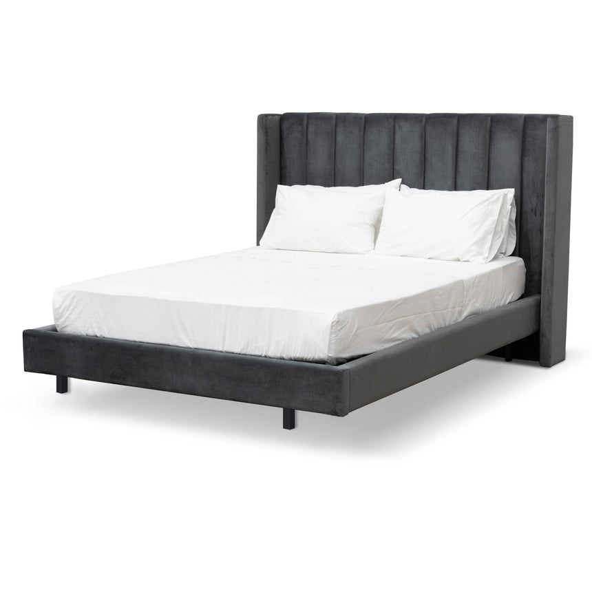 CBD8548-MI Wide Base Queen Bed Frame - Black Velvet with Storage