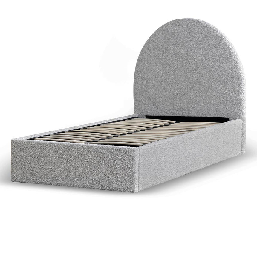 CBD8364-YO Single Sized Bed Frame - Antique White Boucle with Storage