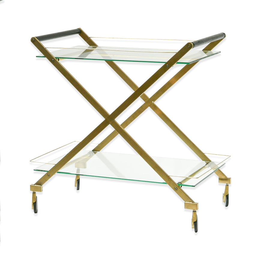 CBR006-KS Bar Cart - Tempered Glass - Gold  Base