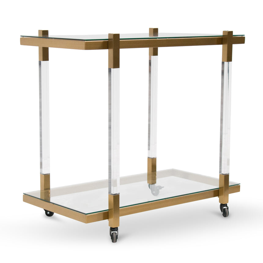 CBR006-KS Bar Cart - Tempered Glass - Gold  Base