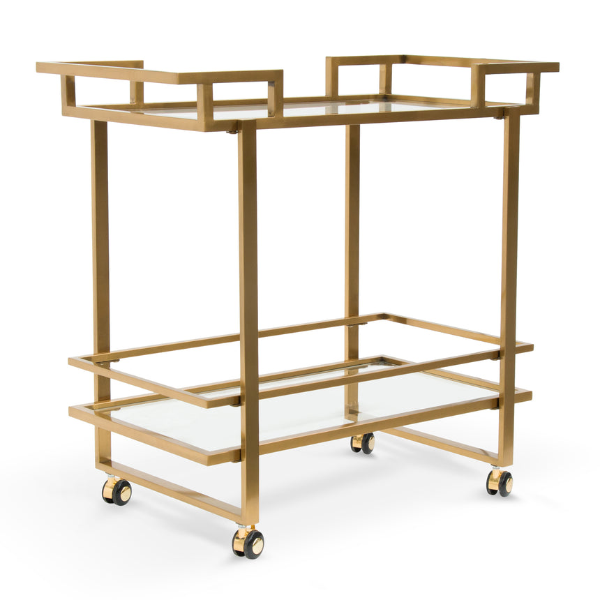 CBR006-KS Bar Cart - Tempered Glass - Gold  Base