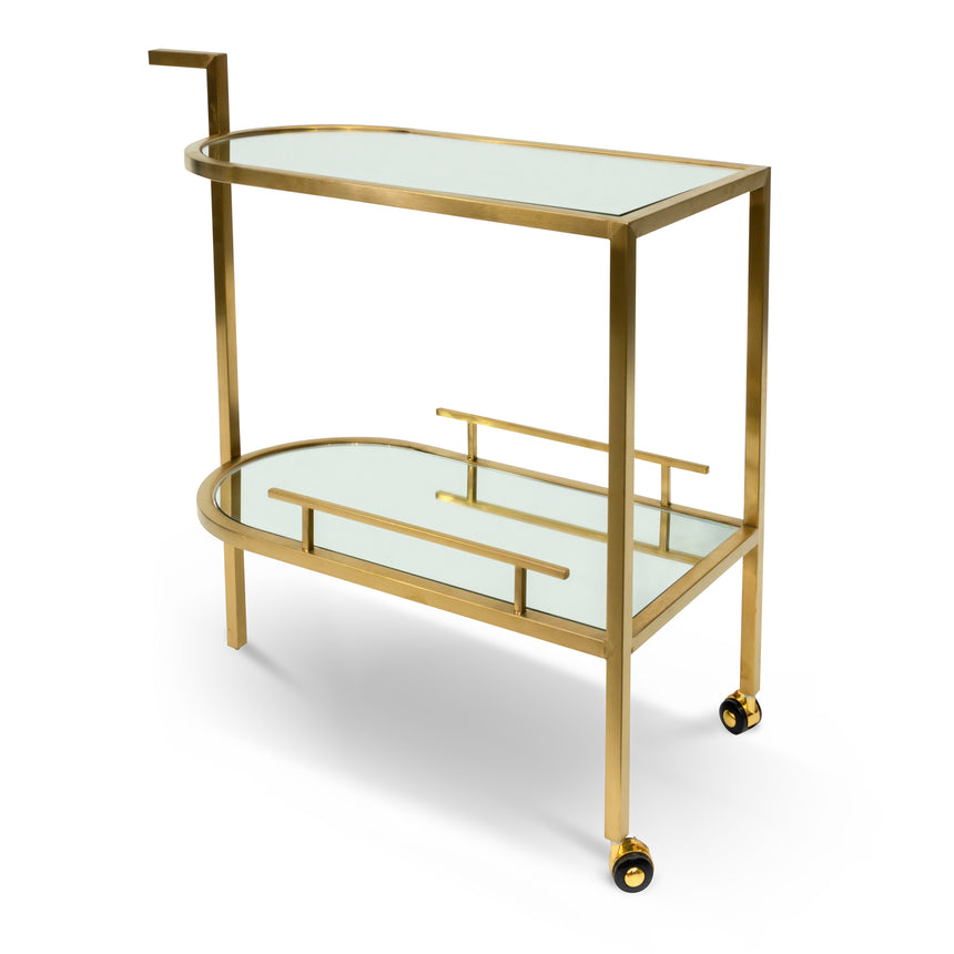 CBR006-KS Bar Cart - Tempered Glass - Gold  Base