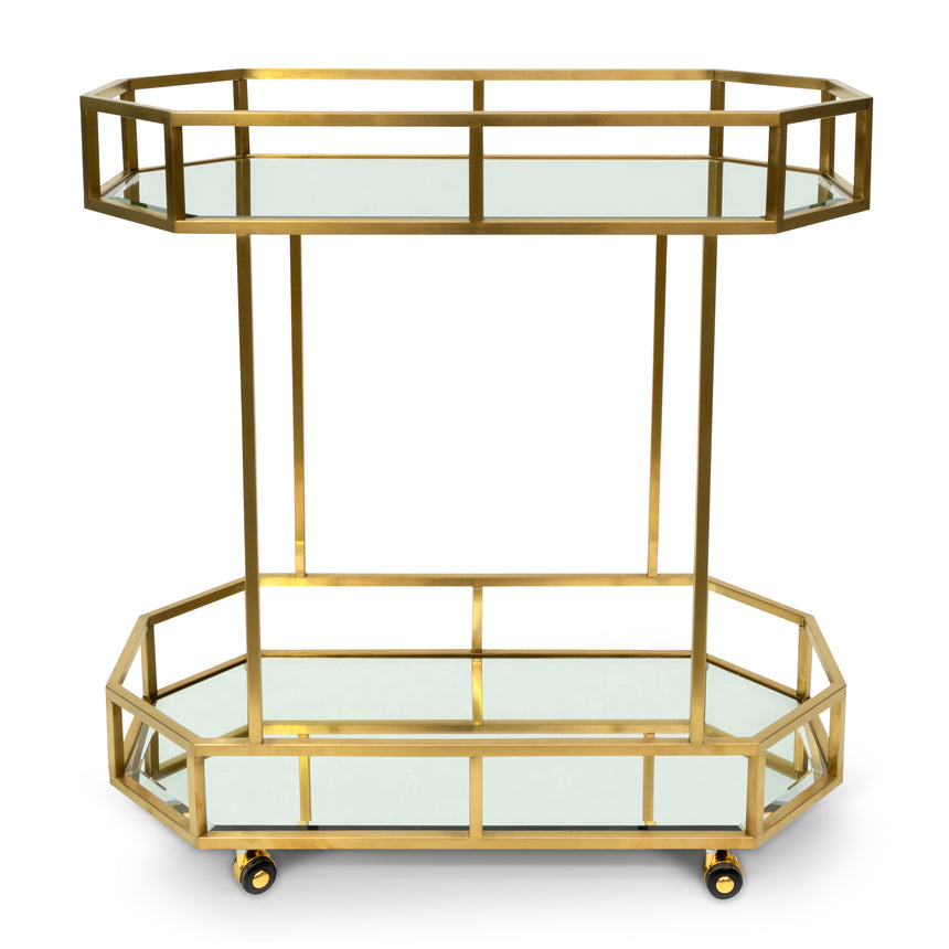 CBR006-KS Bar Cart - Tempered Glass - Gold  Base