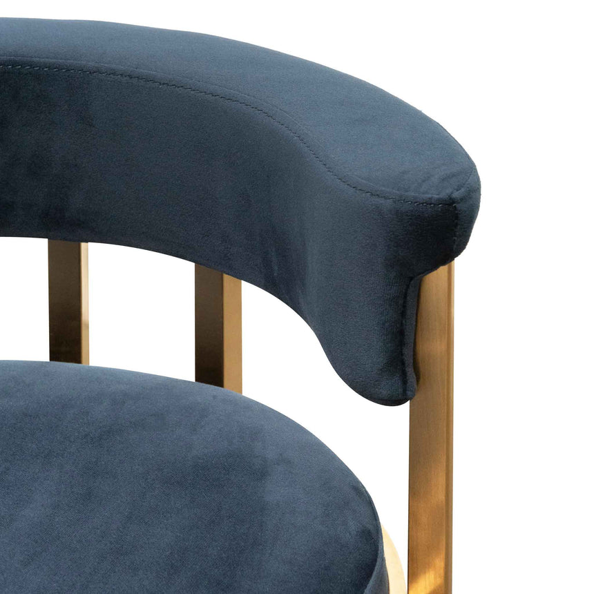 Adela Indigo Velvet Bar Stool - Golden Base