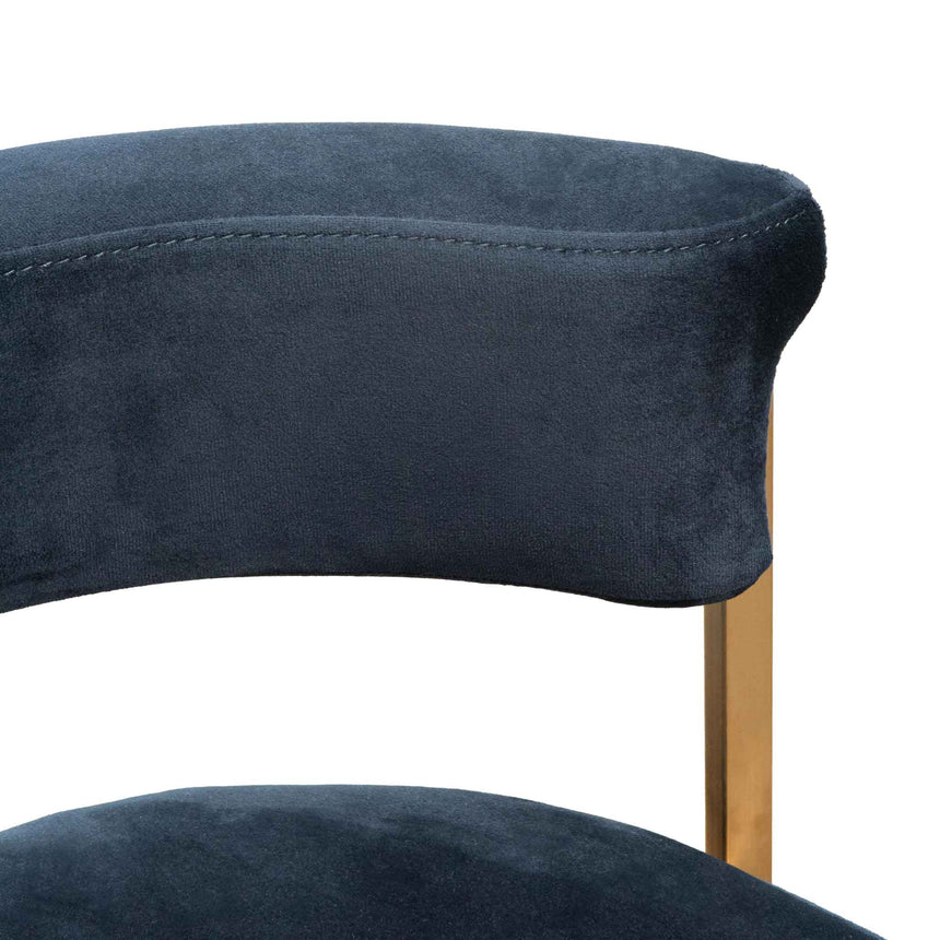 Adela Indigo Velvet Bar Stool - Golden Base