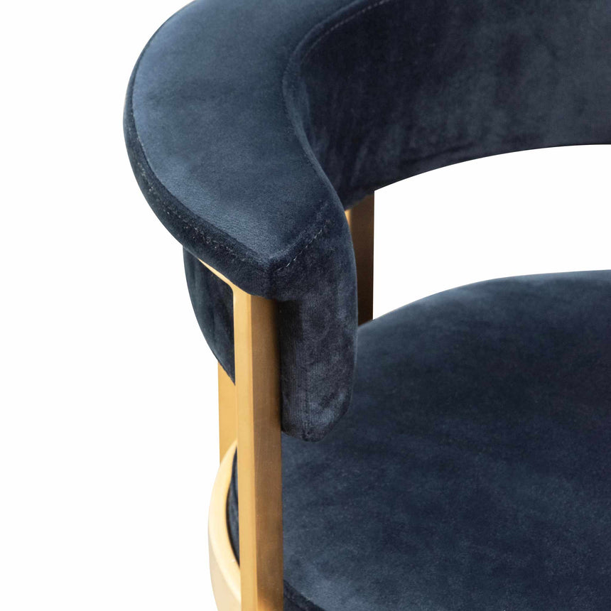 Adela Indigo Velvet Bar Stool - Golden Base