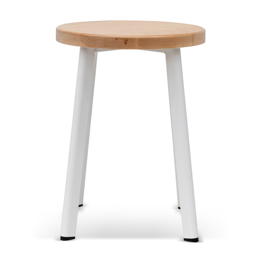 Ex Display - CBS6997-NH 46cm Natural Wooden Seat Low Stool - White  Legs