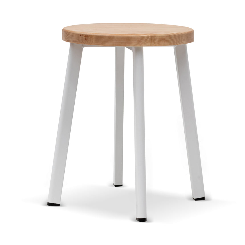 Ex Display - CBS6997-NH 46cm Natural Wooden Seat Low Stool - White  Legs