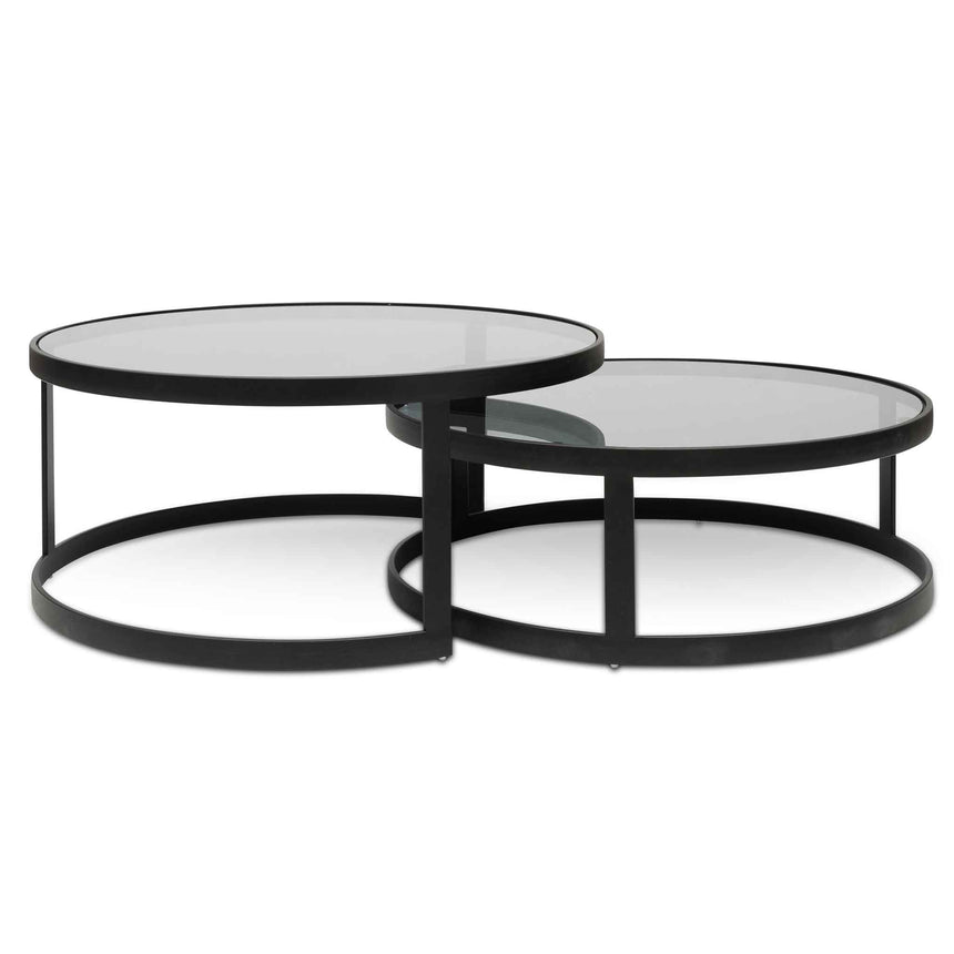 CCF6390-KS Nested Grey Glass Coffee Table - Black Base