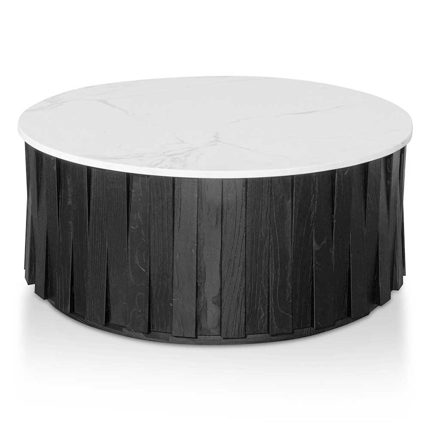 CCF8631-DW 1.3m Travertine Top Oval Coffee Table - Black Base