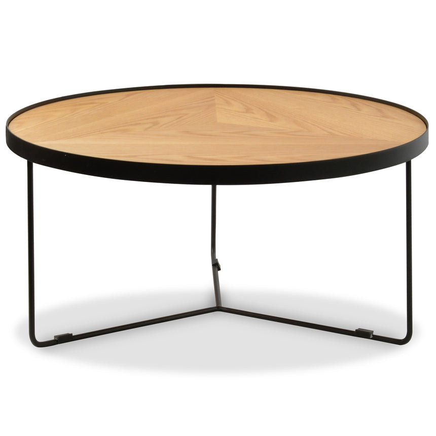 CCF388L-BB 90x45cm Round Coffee Table - Natural Top - Black Frame
