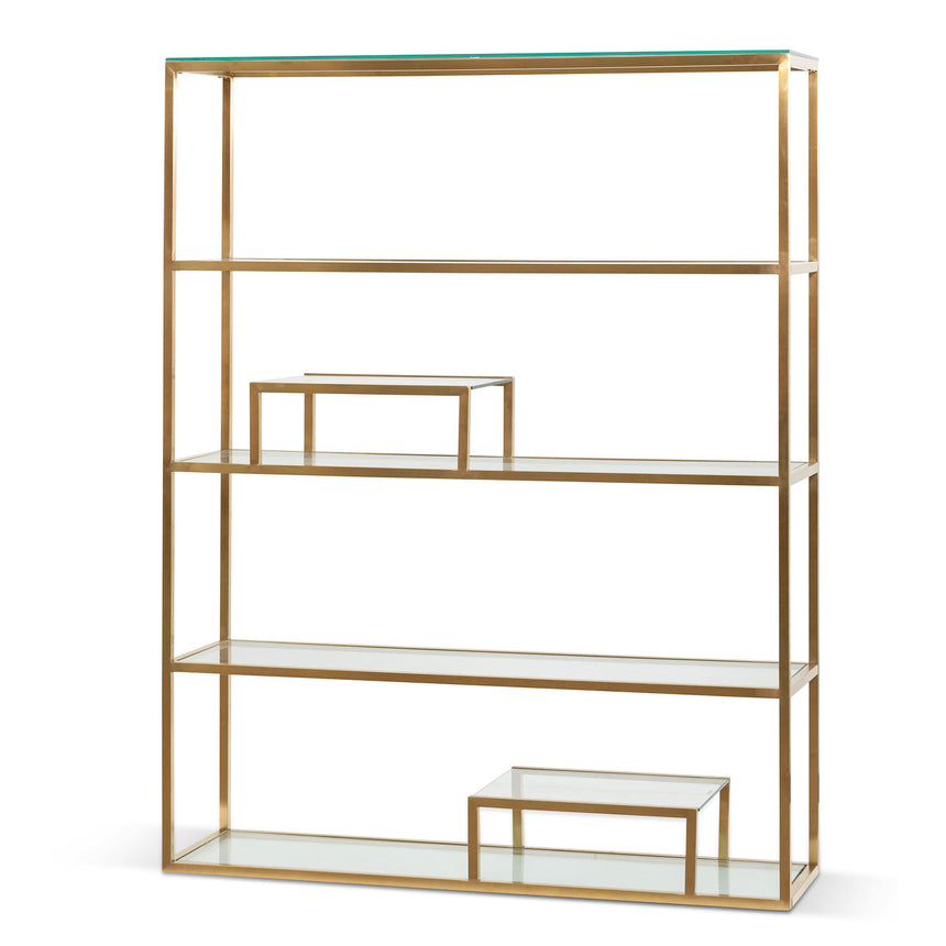 CDT6568-BS 1.4m Glass Shelving Unit - Brushed Gold Frame