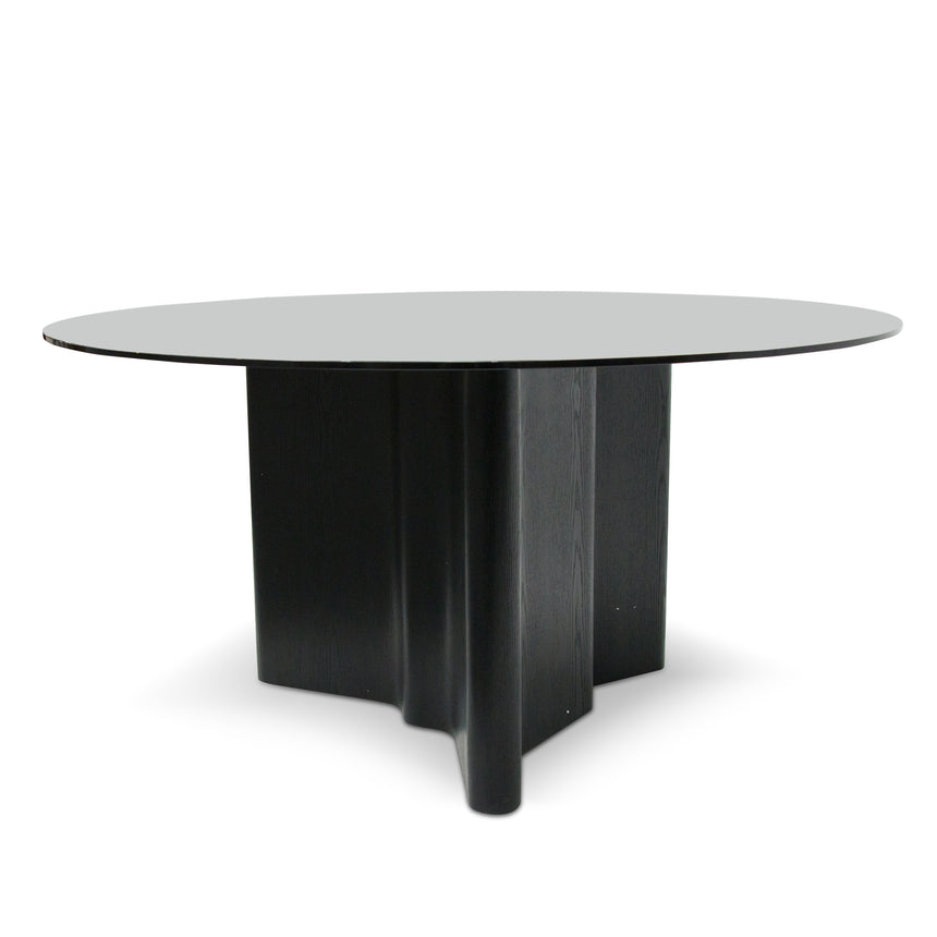 Round glass dining table on sale with black base