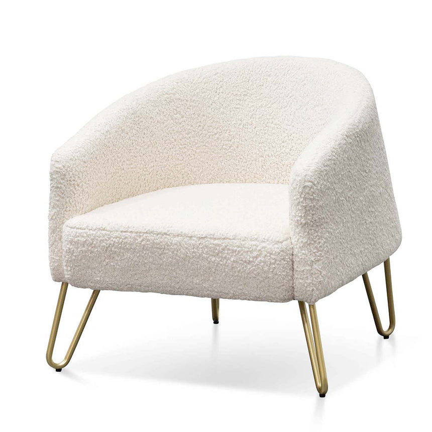 CLC6521-IG Armchair - Ivory White Synthetic Wool with Golden Legs