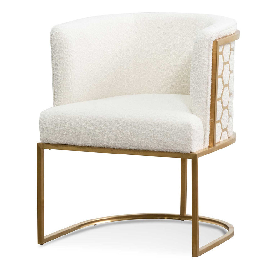 CLC6673-BS Ivory White Boucle Lounge Chair - Brushed Gold