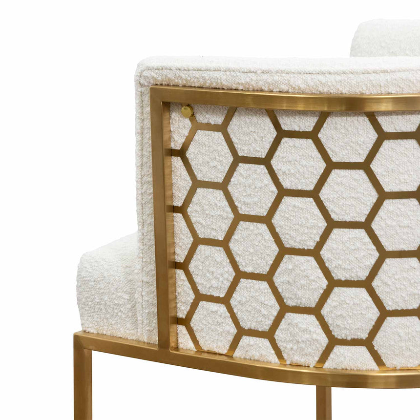 CLC6673-BS Ivory White Boucle Lounge Chair - Brushed Gold