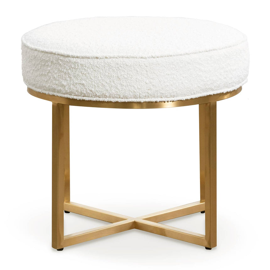 CLC6769-BS Ivory White Boucle Ottoman - Brushed Gold Base