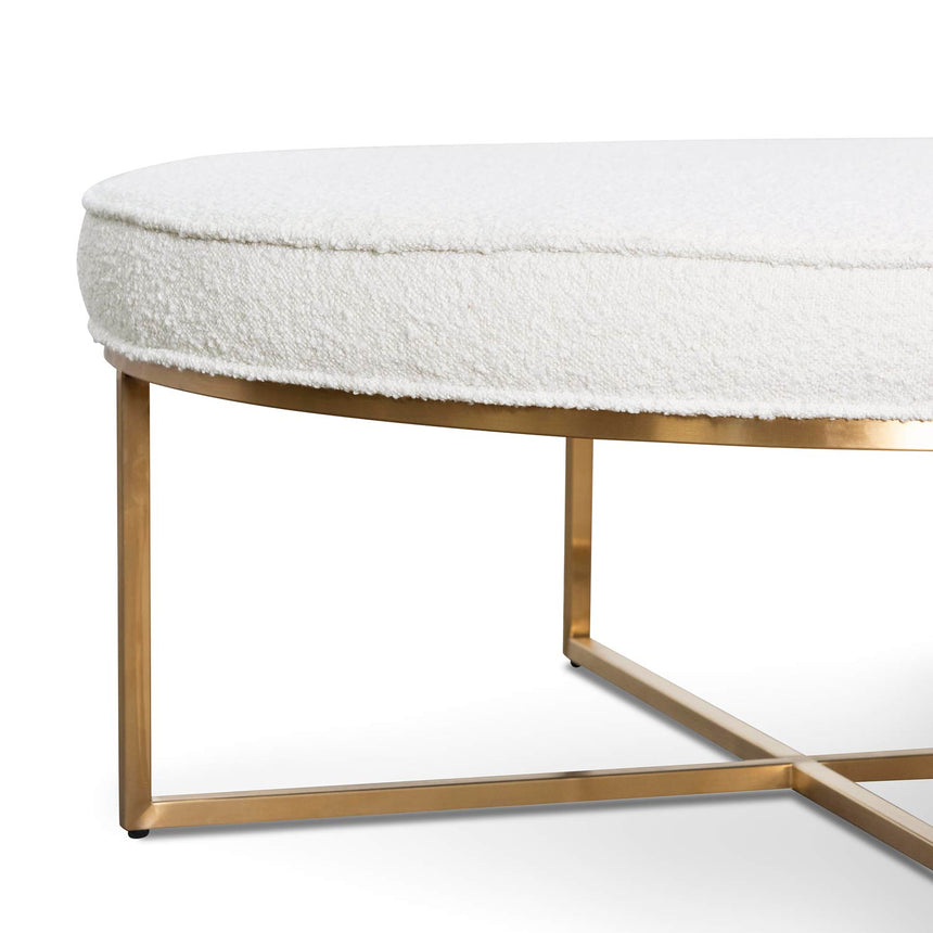 CLC6770-BS 100cm Daisy White Boucle Ottoman - Brushed Gold Base - Last one