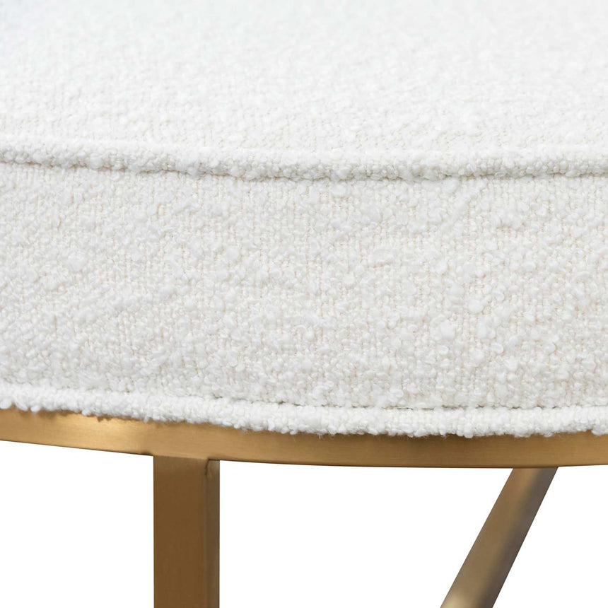 CLC6770-BS 100cm Ivory White Boucle Ottoman - Brushed Gold Base