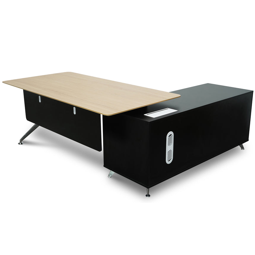 COT2862-SN 1.95m Executive Desk Left Return - Black Frame with Natural Top and Drawers