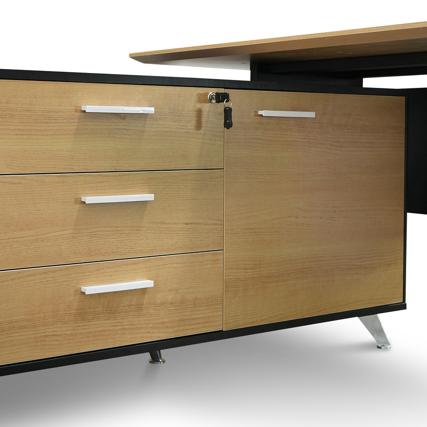 COT2862-SN 1.95m Executive Desk Left Return - Black Frame with Natural Top and Drawers