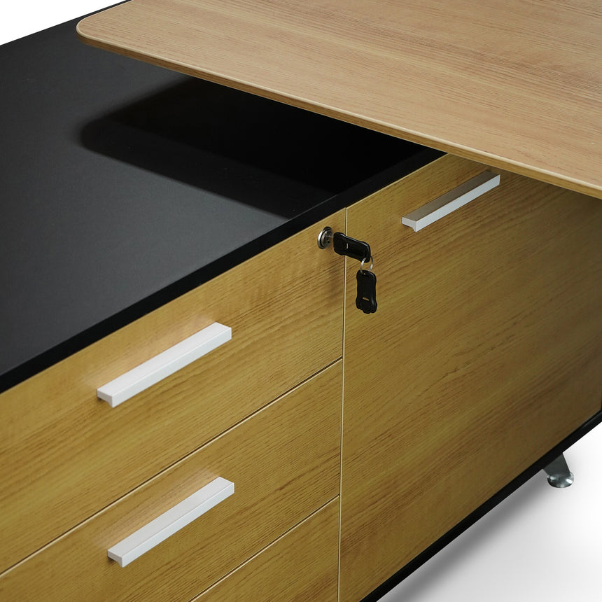 COT2862-SN 1.95m Executive Desk Left Return - Black Frame with Natural Top and Drawers