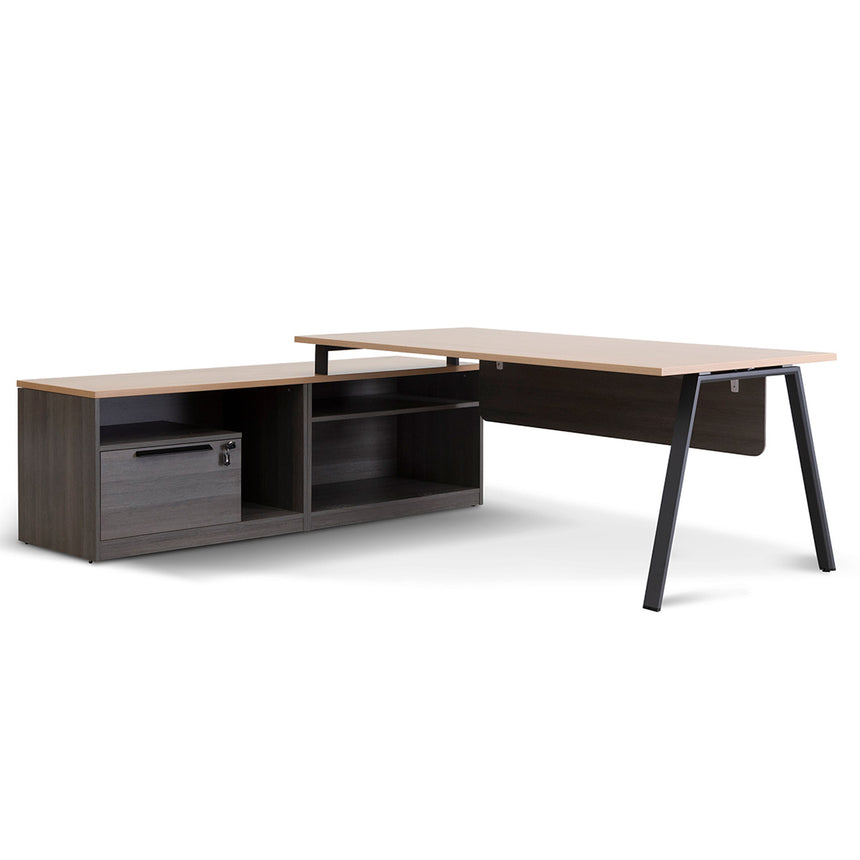 COT2861-SN 1.95m Executive Desk Right Return - Black Frame with Natural Top and Drawers