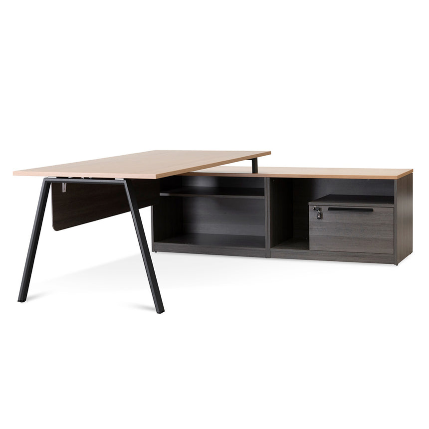 COT8128-SN 1.8m Right Return Office Desk - Black with Natural Top