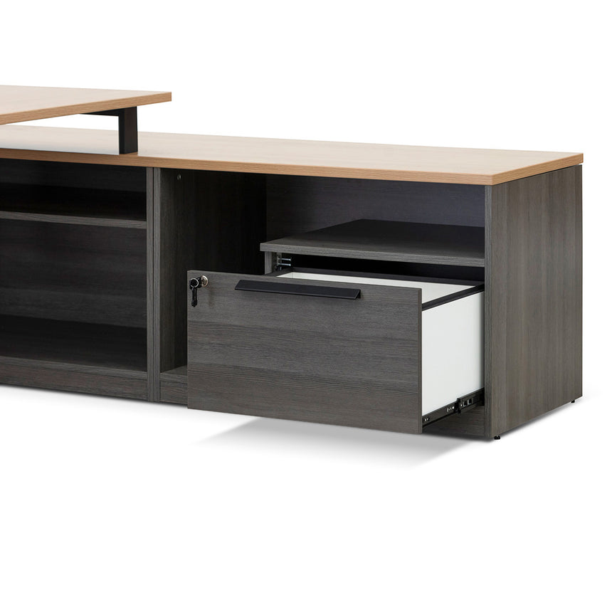 COT8128-SN 1.8m Right Return Office Desk - Black with Natural Top