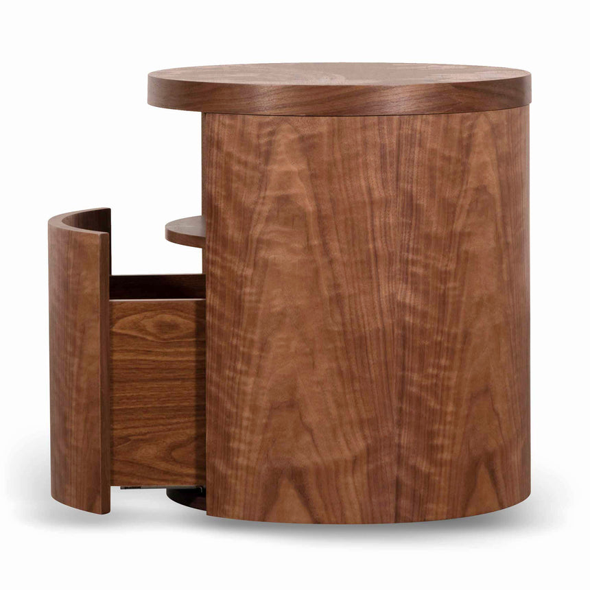 CST6787-BB Round Wooden Bedside Table With Drawer - Walnut