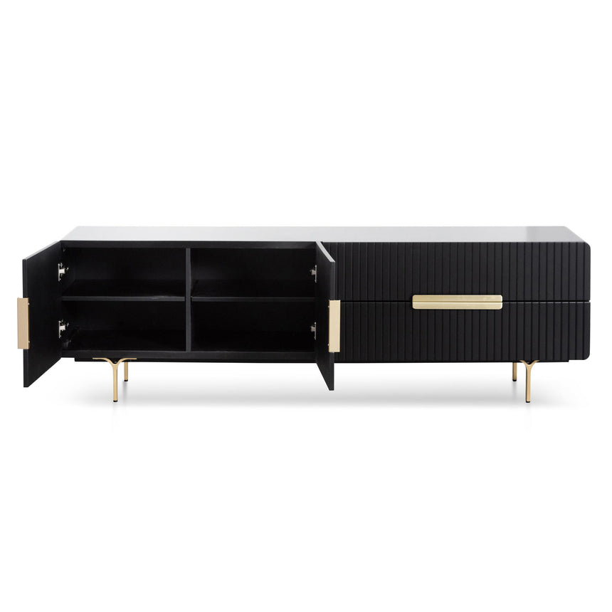 CTV6736-IG Matte Black TV Entertainment Unit - Brass Legs and Handle